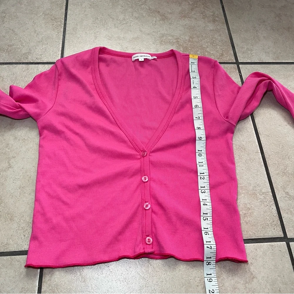 Good American Rib Long Sleeve Button Top in hot pink‎ Women’s Size 1 Barbie Pink